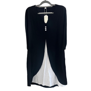 Two-tone Black and White Open Face Midi Length Dress with Button Detail